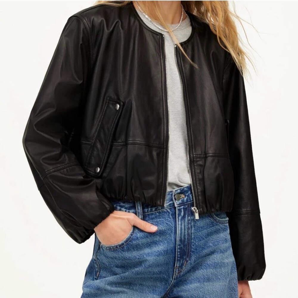 Madewell Leather Bubble Sleeve Jacket
